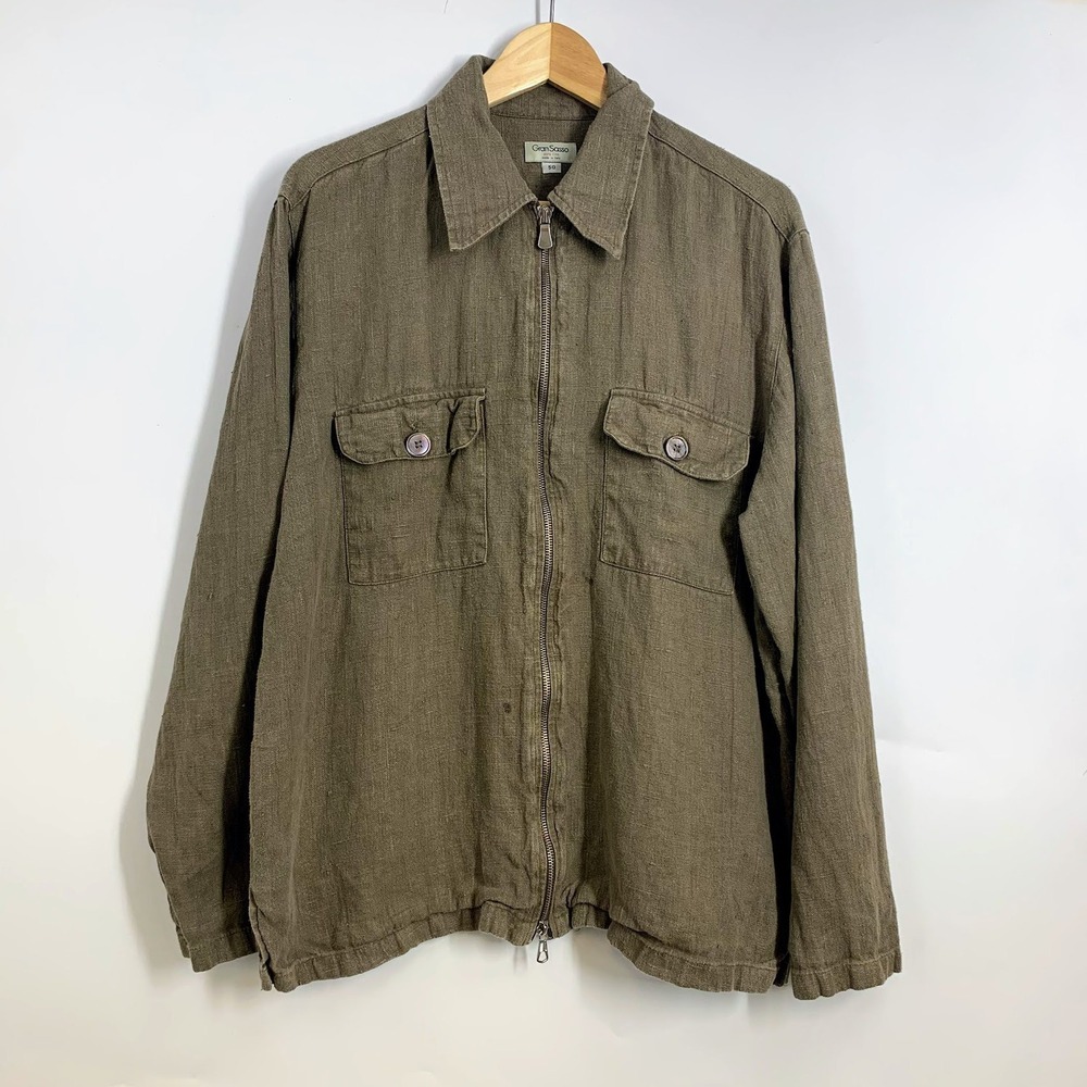Gran Sasso Men's Linen Zip Up Shirt Jacket Brown‎ Made in Italy Size 50